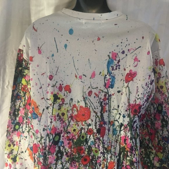 *HOST PICK* Misslook Pullover Top Womens Large Long Sleeve Blouse White Flower - Picture 12 of 16